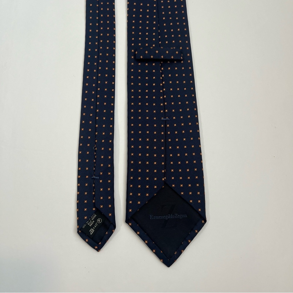 Ermengildo Zegna, Navy and Orange, 100% Silk, Patterned Tie - Picture 3 of 8